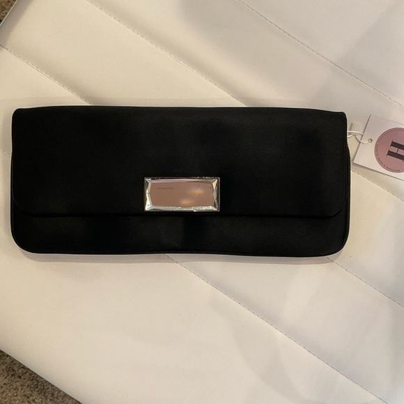 Aldo black satin large clutch with mirror detail. Smoke silver chain - Picture 6 of 10